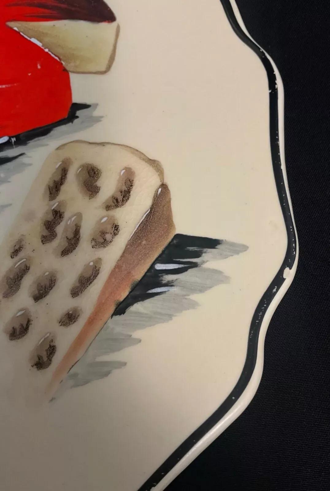 20ième siècle Plateau à fromage vintage en céramique émaillée Longwy, style hollandais - 2Y610 en vente