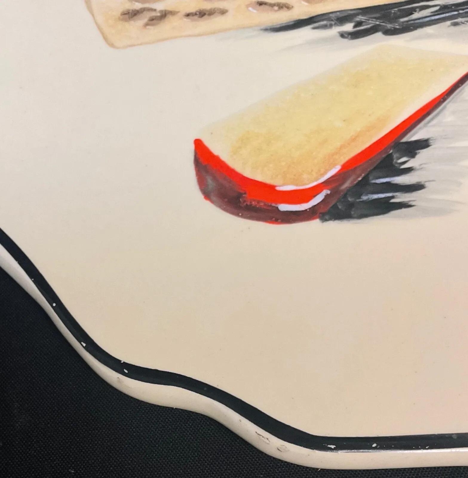 Céramique Plateau à fromage vintage en céramique émaillée Longwy, style hollandais - 2Y610 en vente