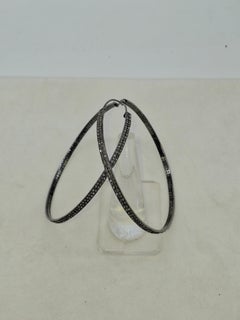 Vintage look double line pave diamonds oxidized sterling silver hoops earring