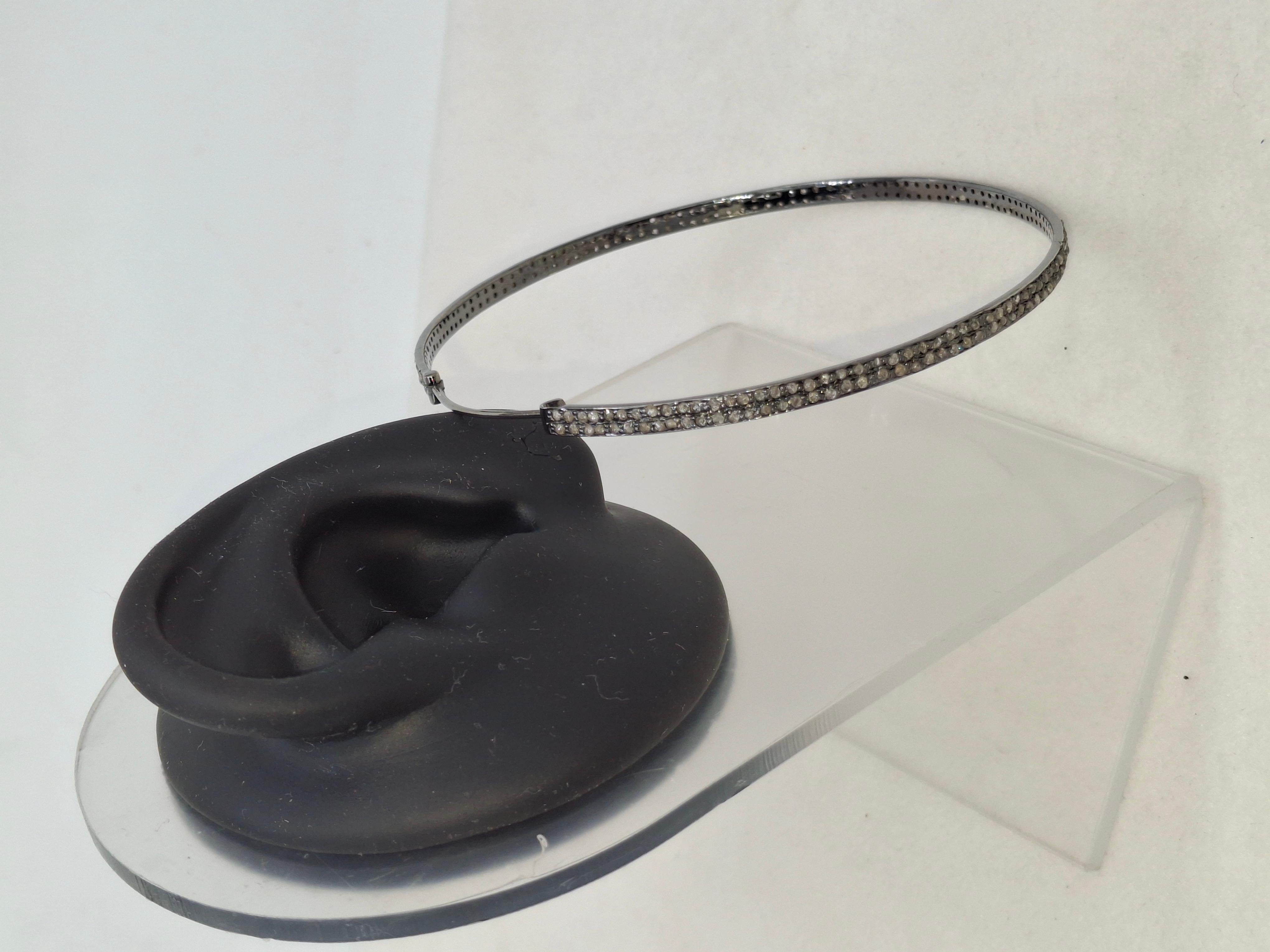 Vintage-Look doppelte Linie pflastern Diamanten oxidiert Sterling Silber Creolen Ohrring (Retro) im Angebot