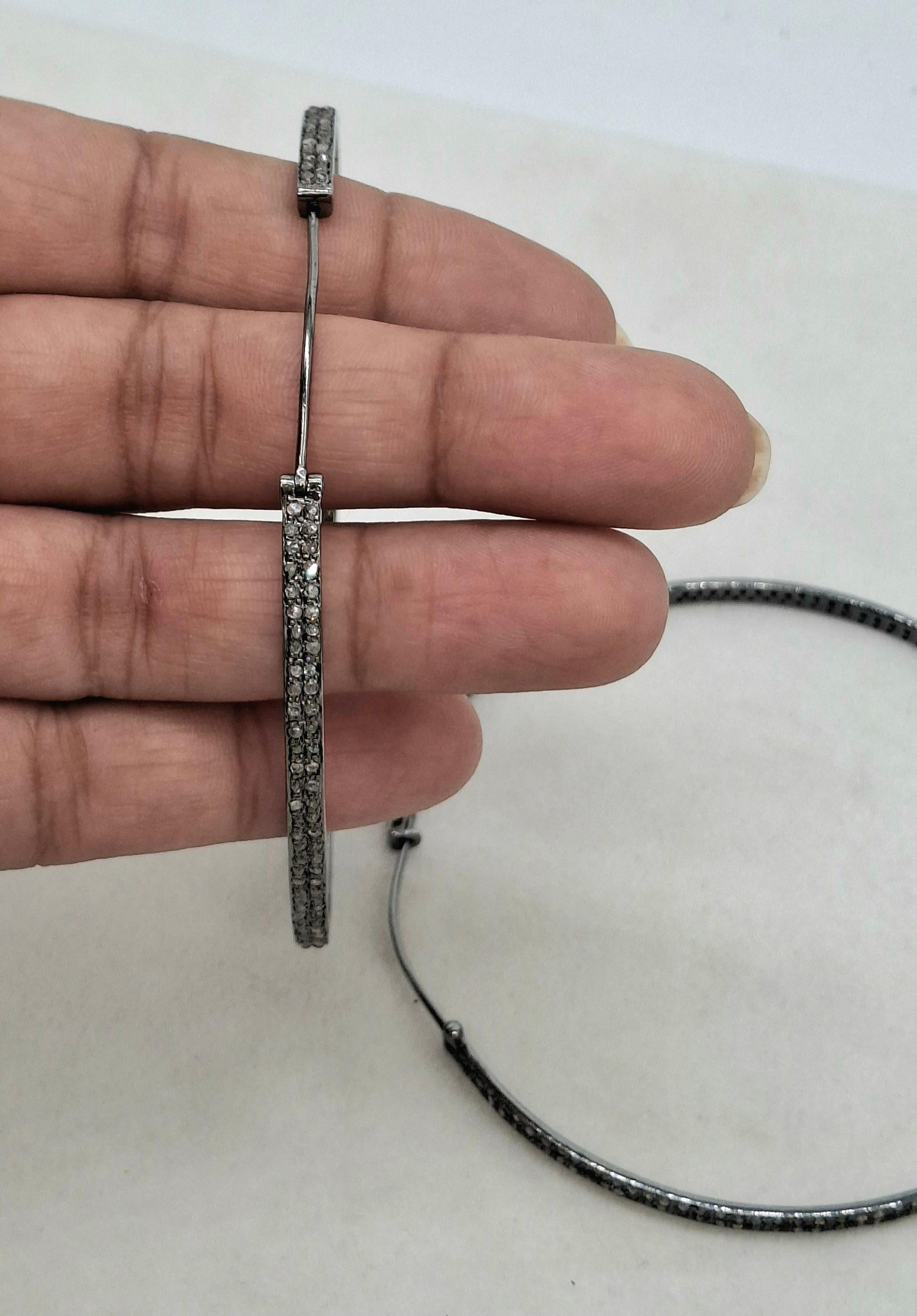 Vintage-Look doppelte Linie pflastern Diamanten oxidiert Sterling Silber Creolen Ohrring im Angebot 1