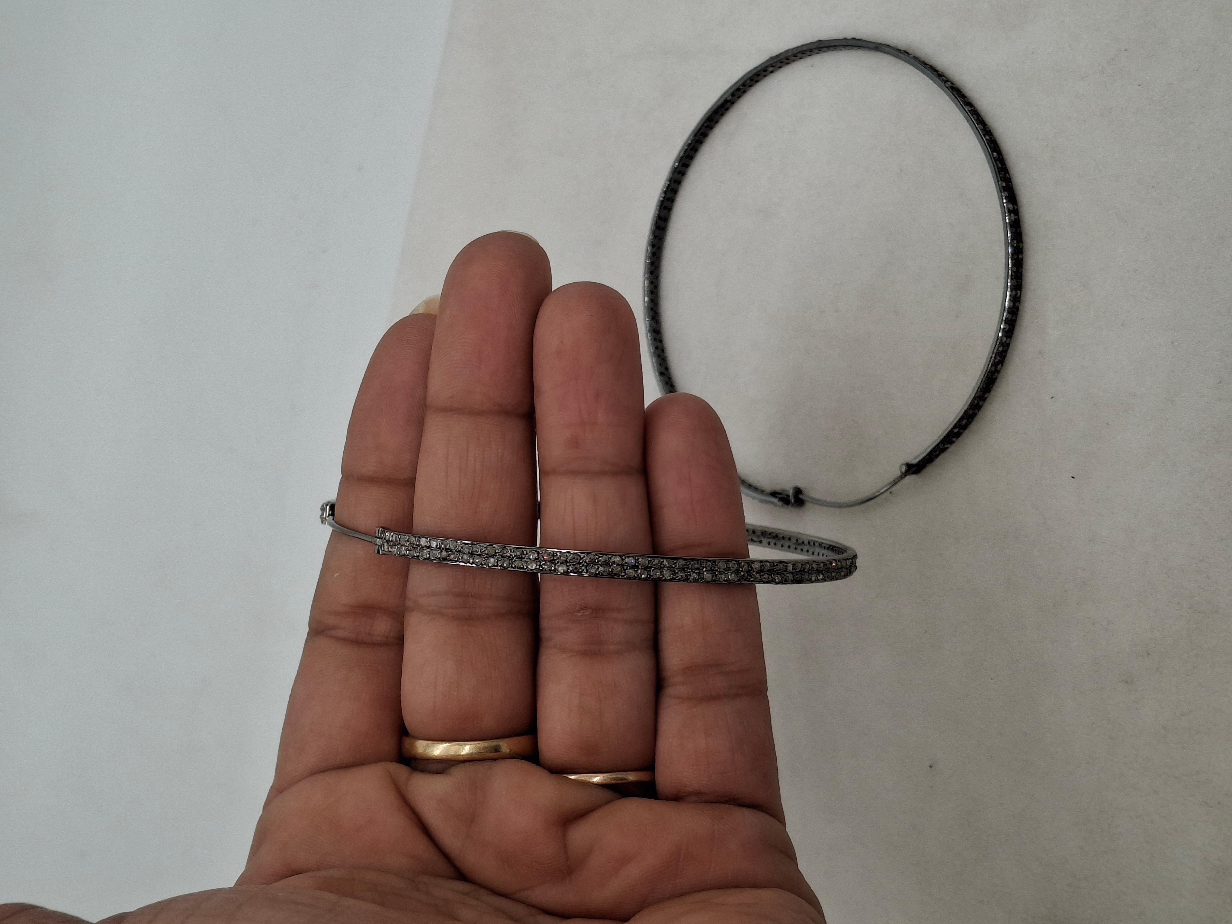 Vintage-Look doppelte Linie pflastern Diamanten oxidiert Sterling Silber Creolen Ohrring im Angebot 2