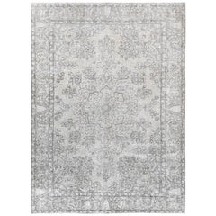 Vintage Look Ivory Persian Tabriz Bohemian Hand Knotted Oriental Rug