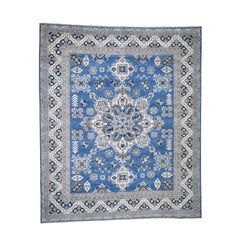 Vintage Look Kazak Denim Blue Pure Wool Hand Knotted Oriental Rug