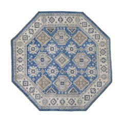 Vintage Look Kazak Pure Wool Octagonal Hand Knotted Oriental Rug