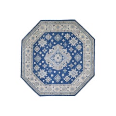 Vintage Look Kazak Pure Wool Octagonal Hand Knotted Rug