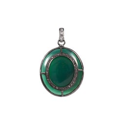 Ciondolo in argento sterling con diamante naturale, onice verde e montatura “halo” in stile vintage