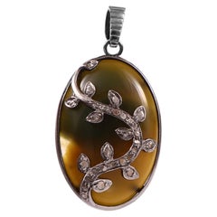 Vintage look Natural Diamond Nature theme Real Onyx sterling silver Pendant