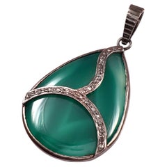 Colgante único de su clase, de plata de ley verde, con diamante natural «Tribal» y ónix auténtico