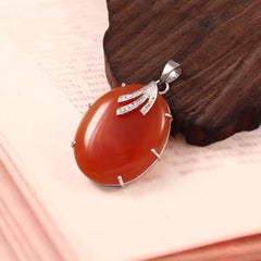 Ciondolo in argento sterling con diamante naturale e onice rosso "Real Sun" in stile vintage