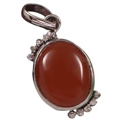 Vintage look Natural Diamond Real Sun red Onyx sterling silver Pendant
