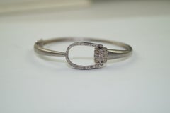 Vintage look Natural pave Diamonds oxidized sterling silver horse-bit bracelet