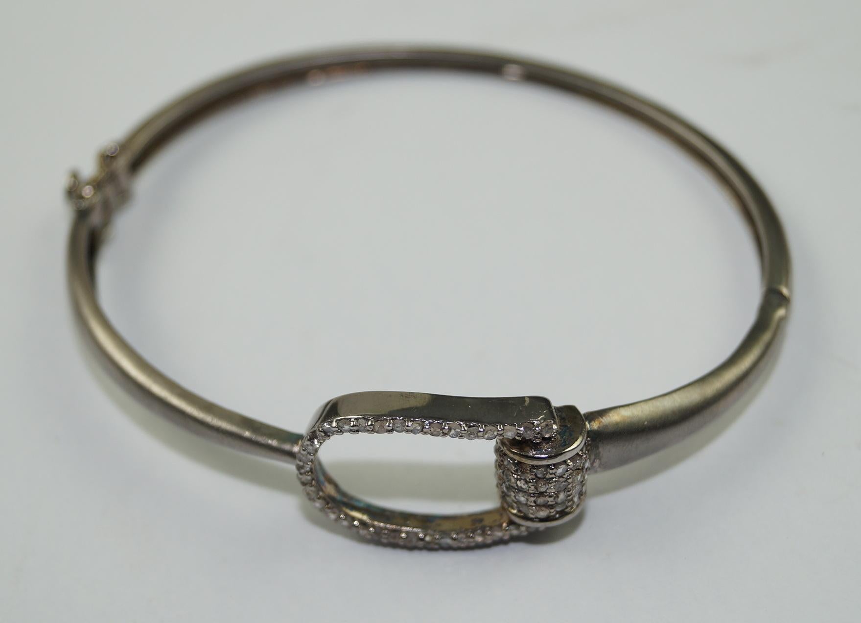 Old Mine Cut Vintage look Natural pave Diamonds oxidized sterling silver horse-bit bracelet For Sale