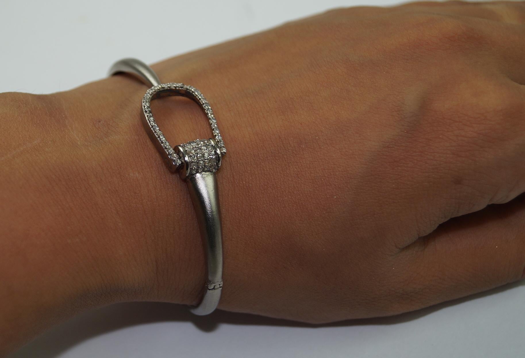 Women's or Men's Vintage look Natural pave Diamonds oxidized sterling silver horse-bit bracelet For Sale