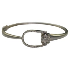 Vintage look Natural pave Diamonds oxidized sterling silver horse-bit bracelet 