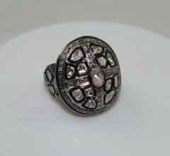 Vintage look Natural rose cut uncut cut diamonds oxidized sterling silver ring