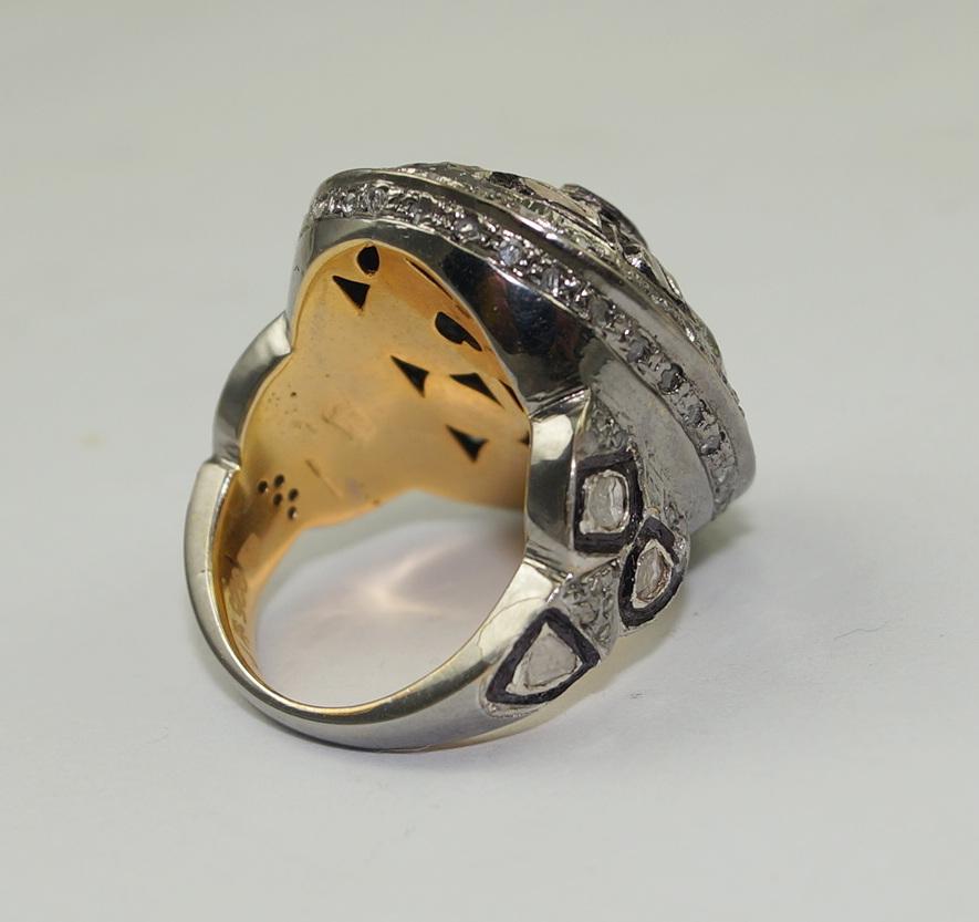 Edwardian Vintage look Natural rose cut uncut cut diamonds oxidized sterling silver ring For Sale