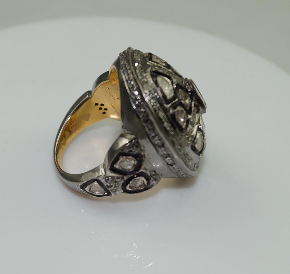 Vintage look Natural rose cut uncut cut diamonds oxidized sterling silver ring For Sale 1