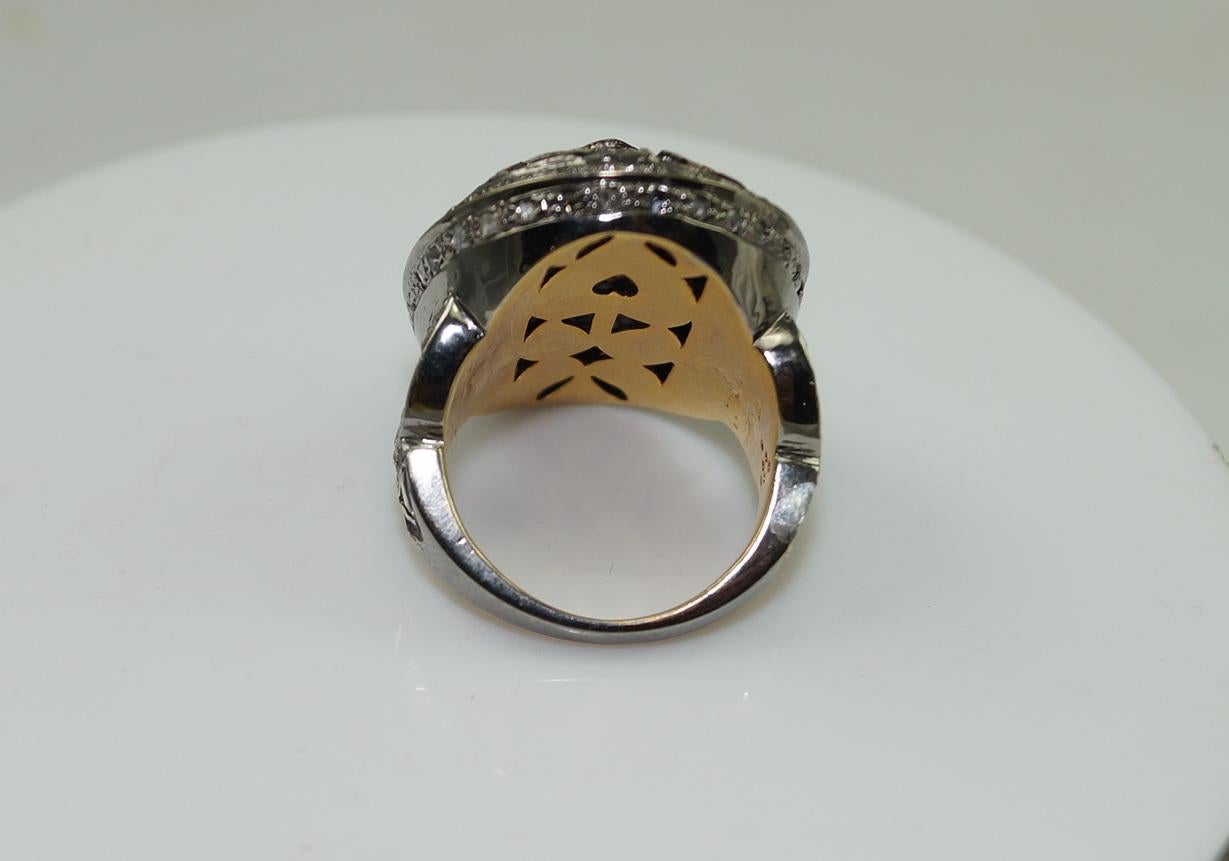 Vintage look Natural rose cut uncut cut diamonds oxidized sterling silver ring For Sale 2
