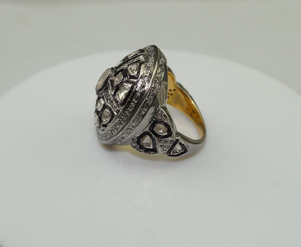 Vintage look Natural rose cut uncut cut diamonds oxidized sterling silver ring For Sale 3