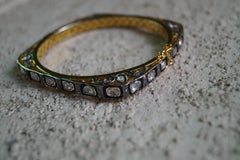 Vintage look Natural uncut rose cut Diamonds sterling silver square bracelet