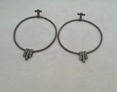 Vintage look pave diamonds cross designer oxidized sterling silver large earring