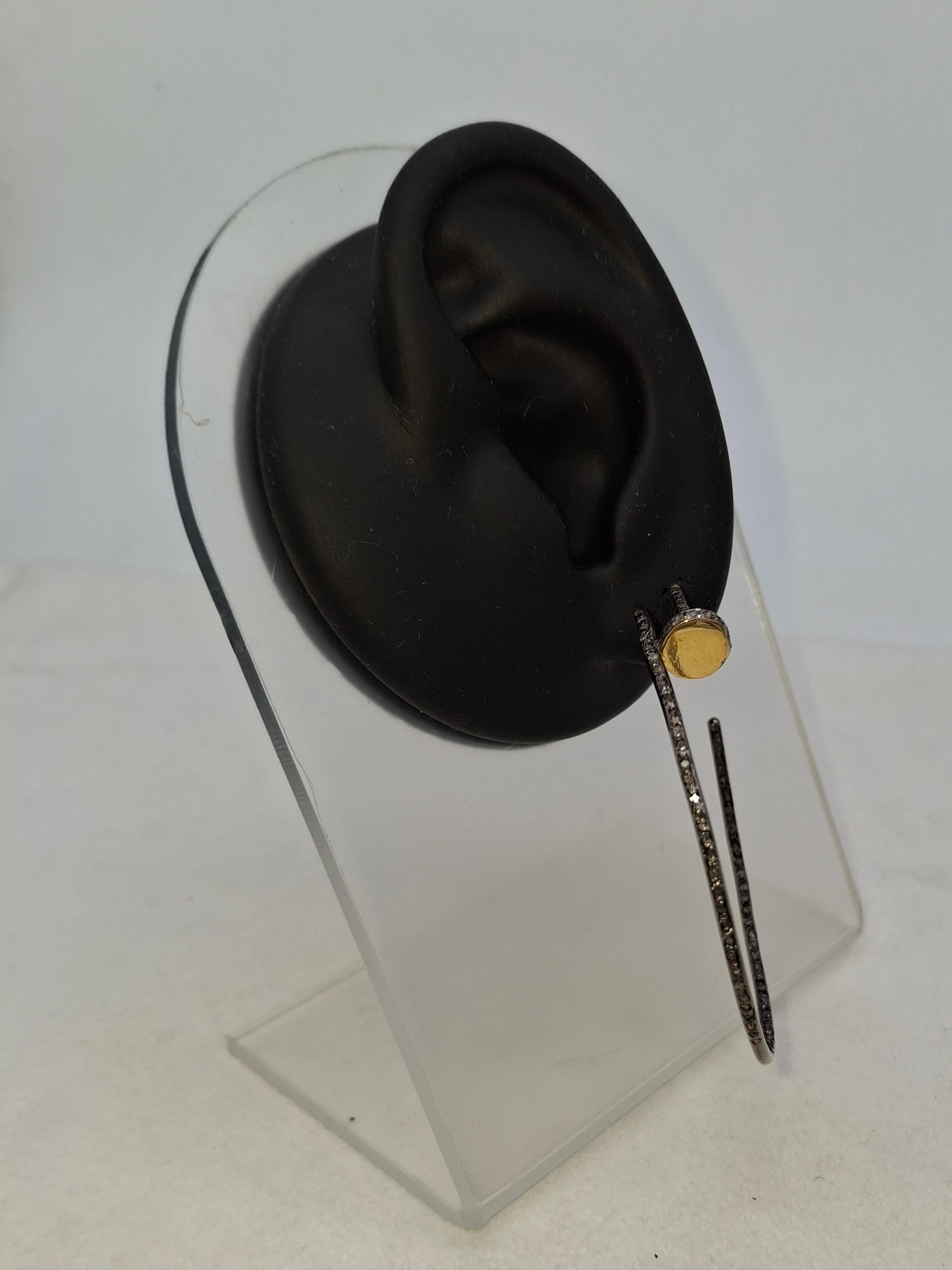 Vintage-Look Pave-Diamanten oxidiert Sterling Silber offen Nagel Creolen Ohrring im Angebot 4