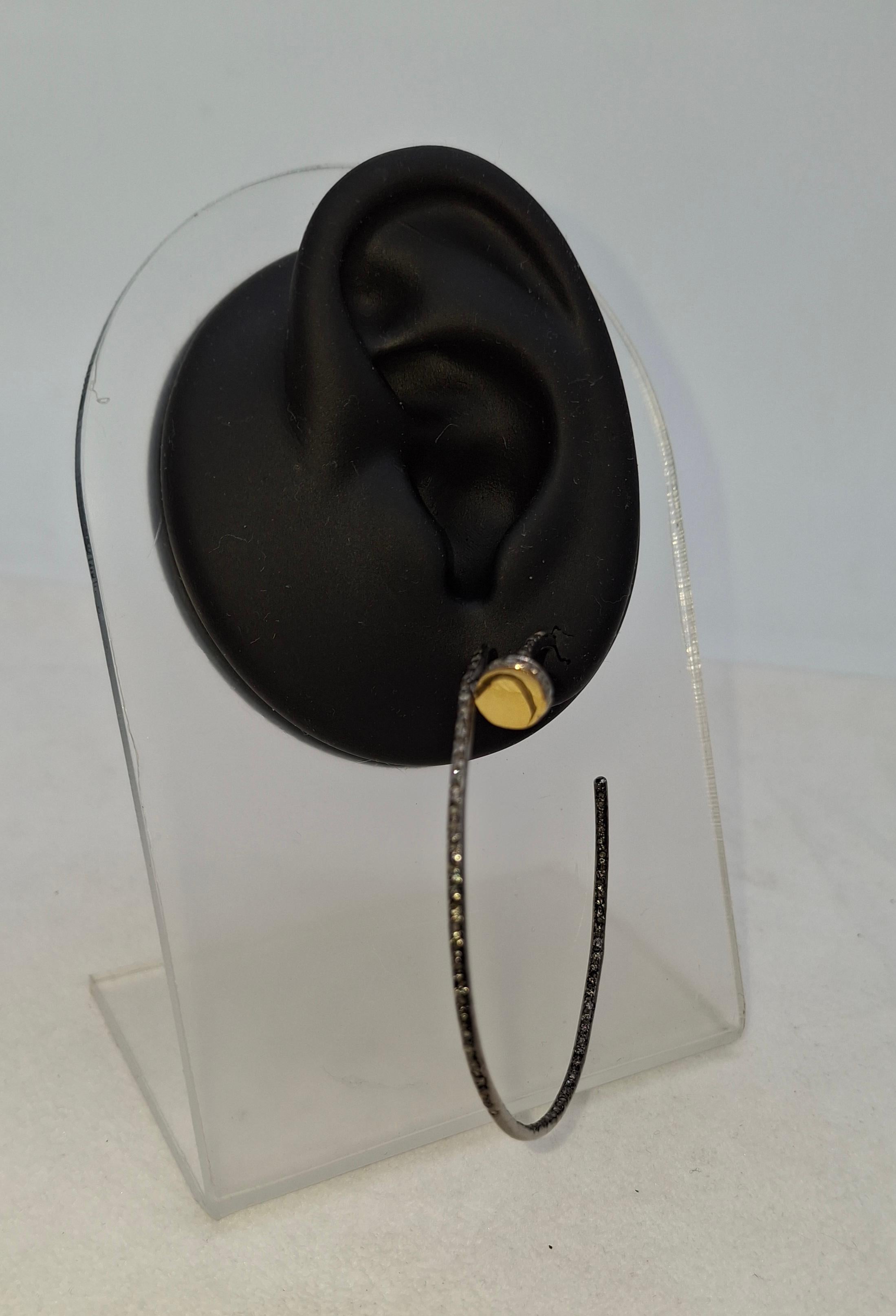 Vintage-Look Pave-Diamanten oxidiert Sterling Silber offen Nagel Creolen Ohrring (Retro) im Angebot