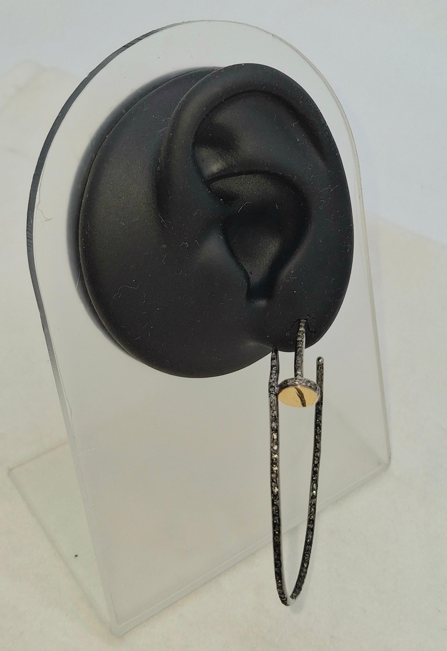 Vintage-Look Pave-Diamanten oxidiert Sterling Silber offen Nagel Creolen Ohrring (Rosenschliff) im Angebot