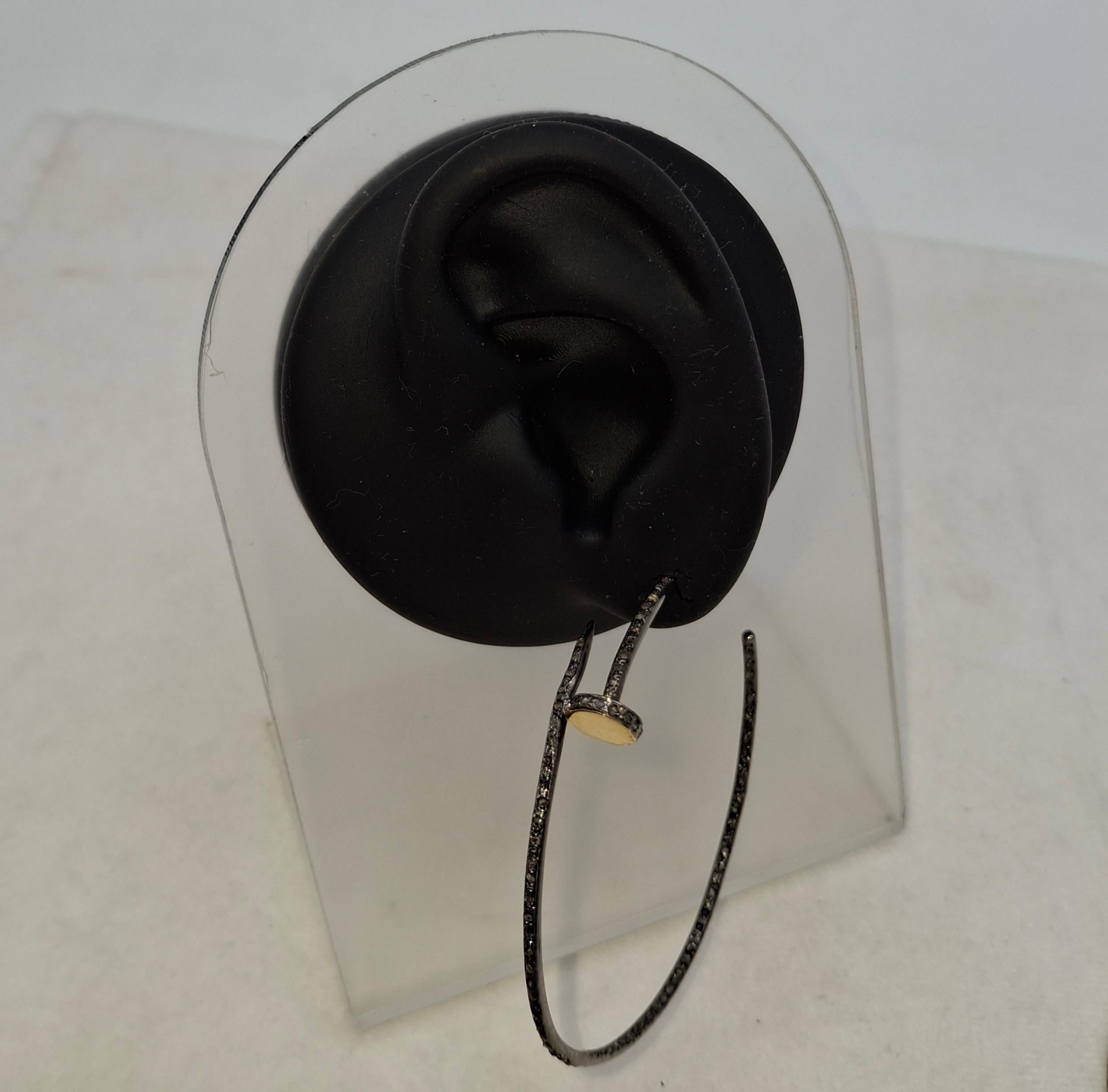 Vintage-Look Pave-Diamanten oxidiert Sterling Silber offen Nagel Creolen Ohrring im Angebot 3