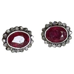 Vintage look Ruby diamond halo Earring Burma Ruby 925 Sterling Silver Earring
