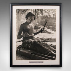 Vintage Loom Weaver Photograph, Balinese Woman, Monochrome Portrait, Mid Century