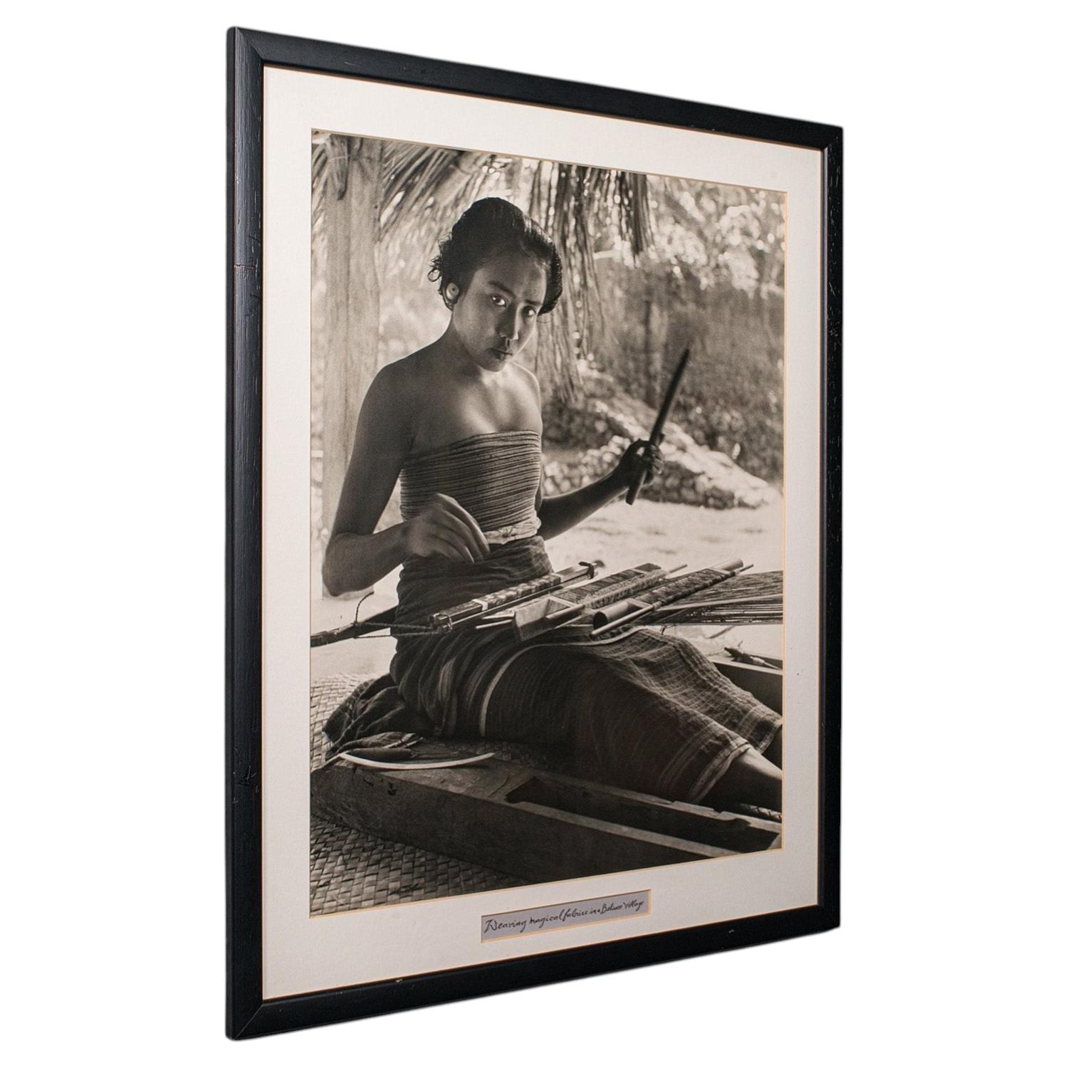 Vintage Loom Weaver Photograph, Balinese Woman, Monochrome Portrait, Mid Century