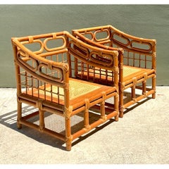 Vintage Loop Rattan Lounge Chairs - A Pair