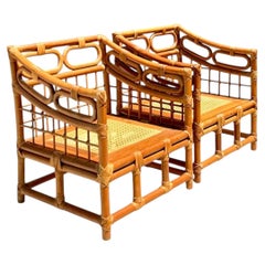 Vintage Loop Rattan Lounge Chairs - A Pair