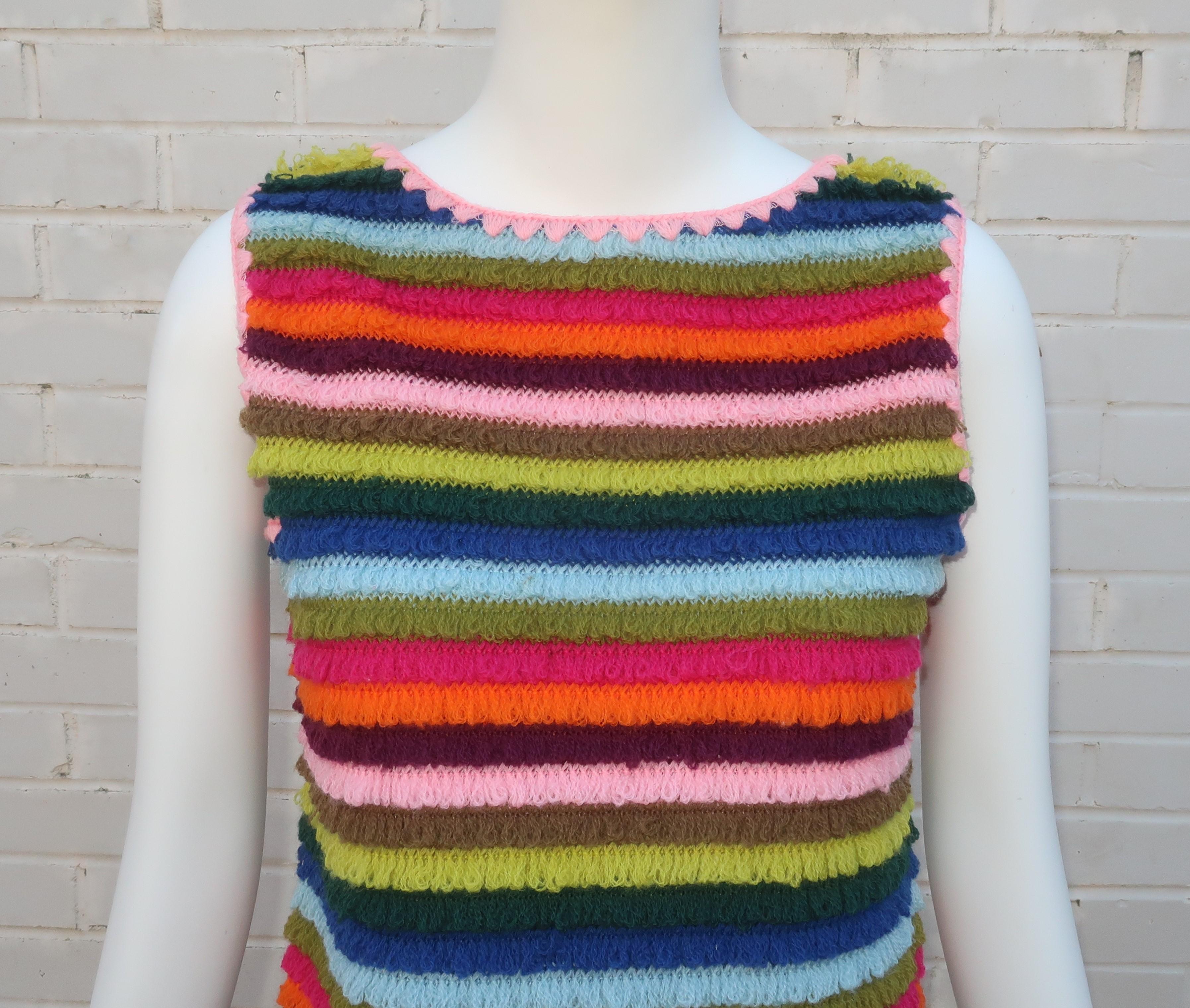 Beige Vintage Loop Wool Sweater Vest, 1960's