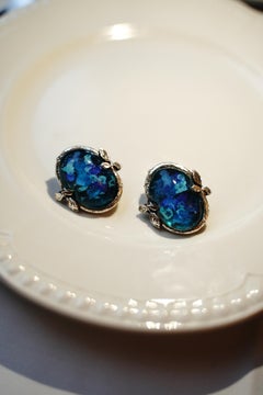 Vintage L’Or Du Soir Clip-On Earrings in Blue Resin – Rare Collectors’ Piece