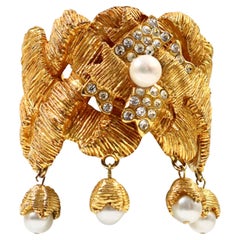 Vintage Lorenz Baumer Gold Diamante Faux Pearl Bracelet Circa 1980s