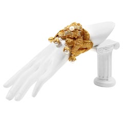 Bracciale vintage Lorenz Baumer in oro con diamanti e perle finte, circa anni '80