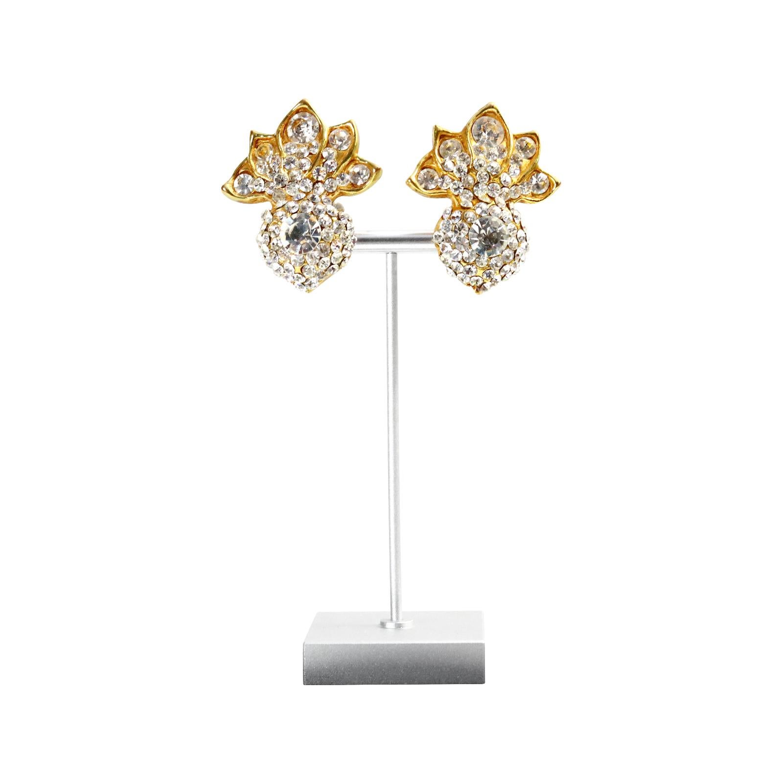 Vintage Lorenz Baumer Gold Tone Crystal Earrings Circa 1980s Bon état - En vente à New York, NY