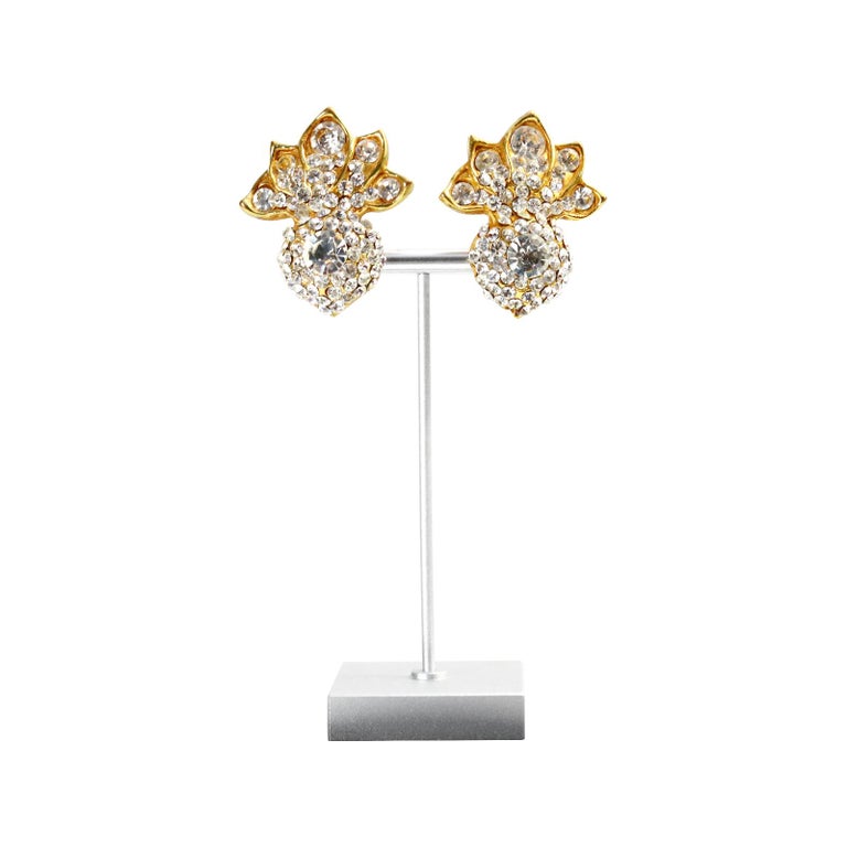 Vintage Lorenz Baumer Gold Tone Crystal Earrings Circa 1980s In Good Condition For Sale In New York, NY