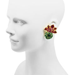 Vintage Lorenz Baumer Gold Tone with Pink and Green Crystal Earrings Circa 1980s