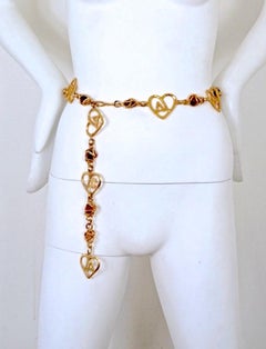 Vintage LORIS AZZARO Logo Heart Caged Poured Glass Necklace Belt