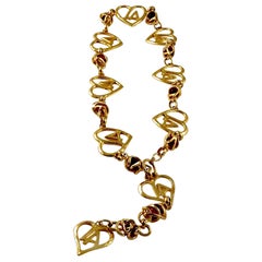 Vintage LORIS AZZARO Logo Heart Caged Poured Glass Necklace Belt