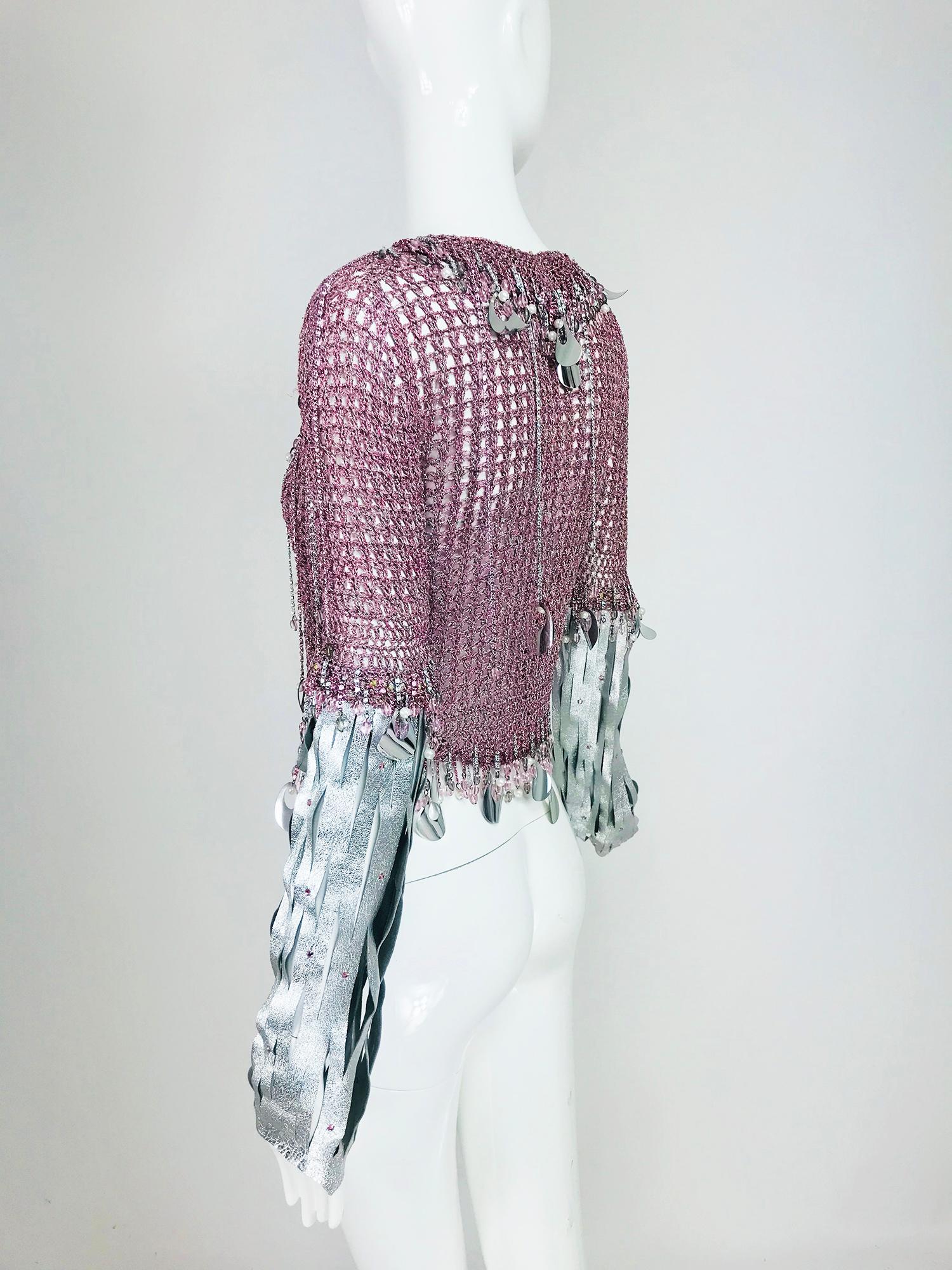 Women's Vintage Loris Azzaro Metallic Pink and Silver Leather Sweater 1980s