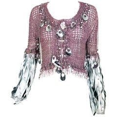 Vintage Loris Azzaro Metallic Pink and Silver Leather Sweater 1980s