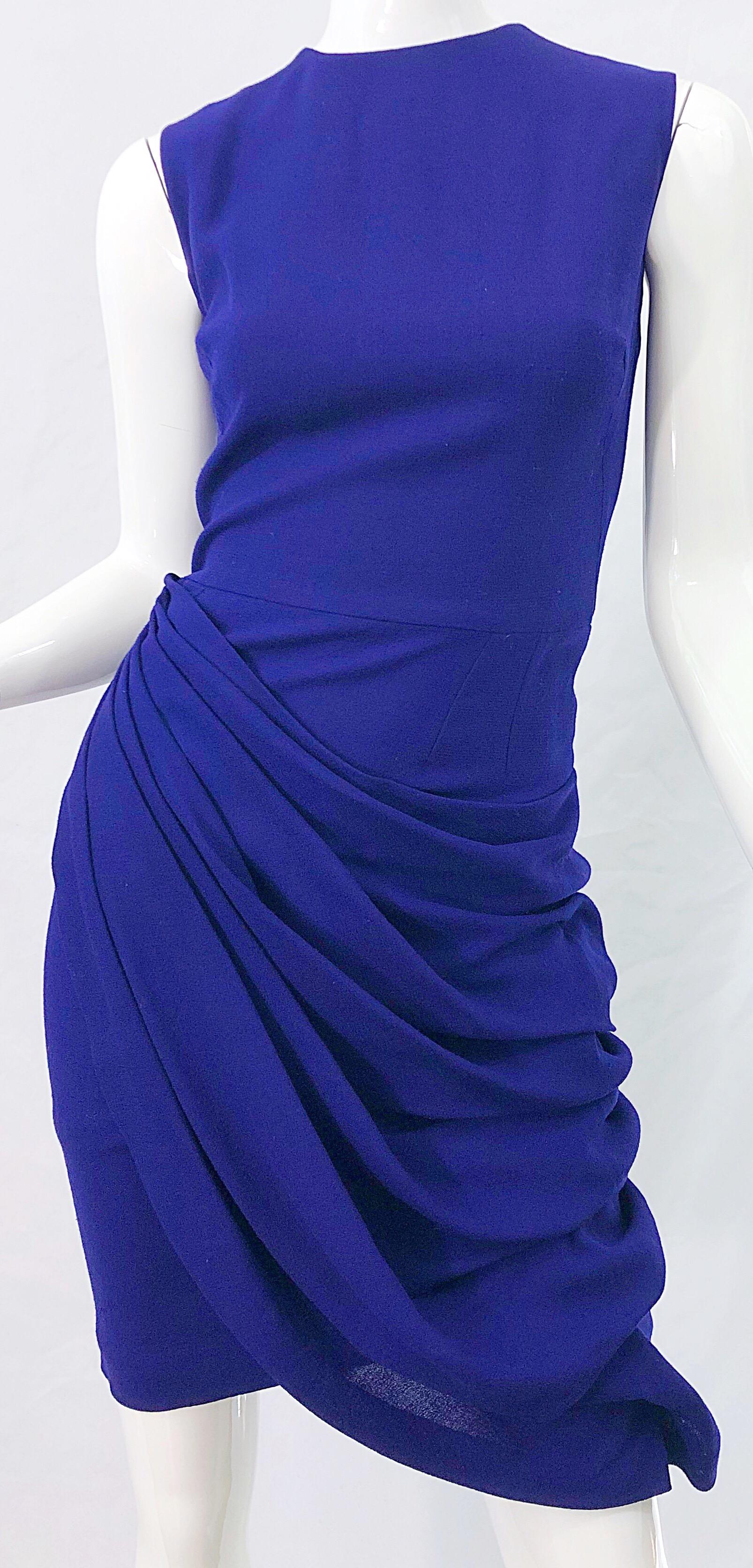 Vintage Loris Azzaro Size 42 / US 10 Purple Rhinestone Buttons Sleeveless Dress 3