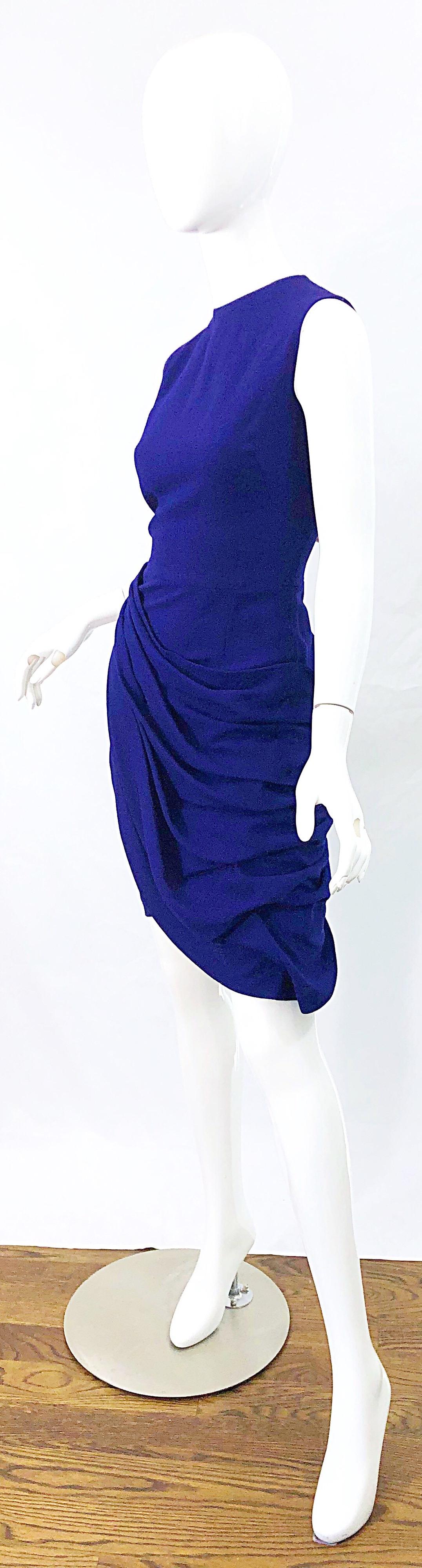 Vintage Loris Azzaro Size 42 / US 10 Purple Rhinestone Buttons Sleeveless Dress 4