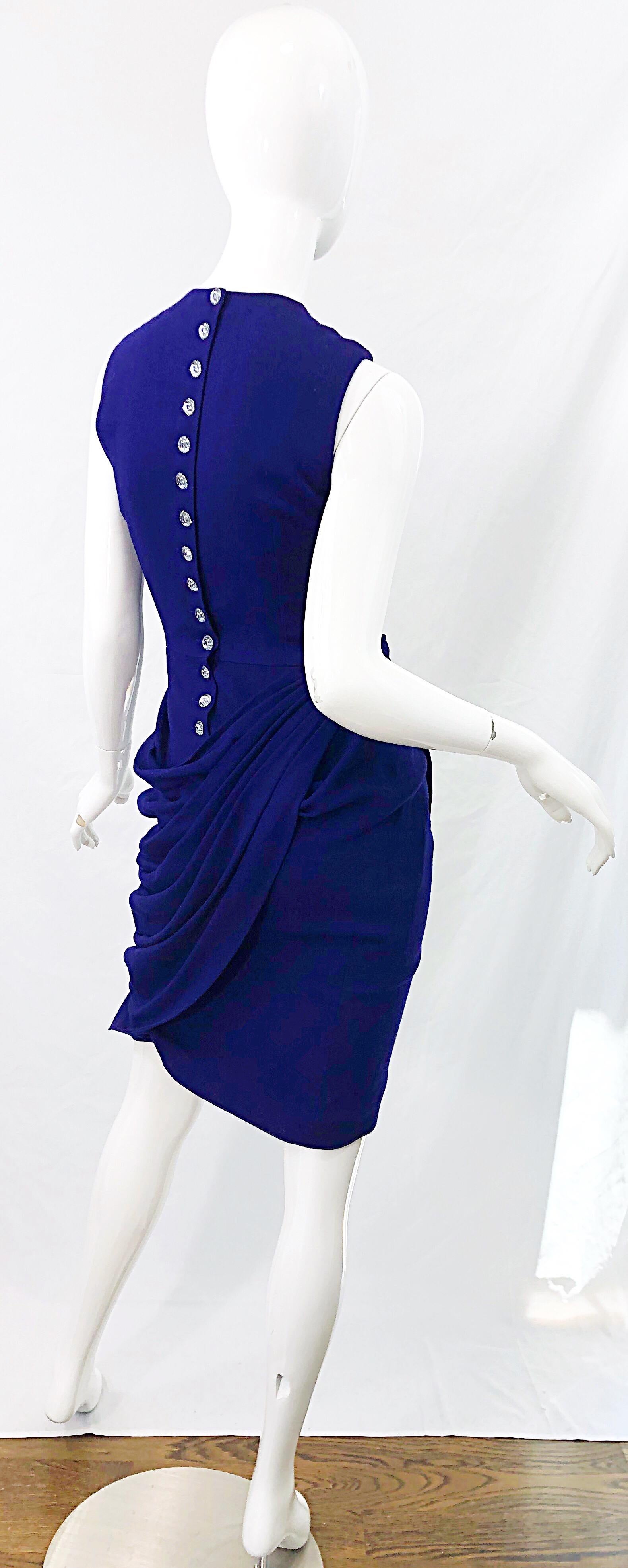 Vintage Loris Azzaro Size 42 / US 10 Purple Rhinestone Buttons Sleeveless Dress 7