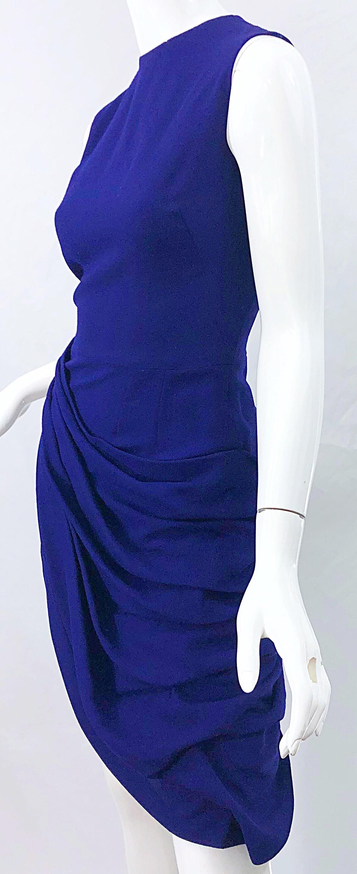 Vintage Loris Azzaro Size 42 / US 10 Purple Rhinestone Buttons Sleeveless Dress 10